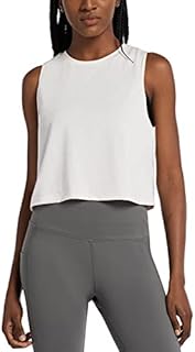 BALEAF Women's Workout Crop Tank Tops Cropped Muscle Shirts Flowy Athletic Shirts White Size M