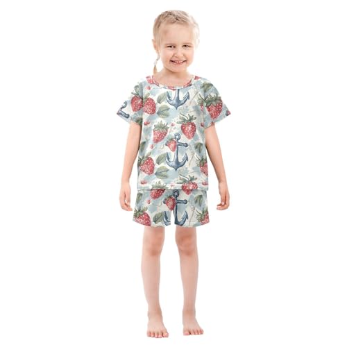 ALAZA Vintage Strawberry and Anchor Pajama Set Short Sleeve Sleepwear Soft Lounge Nightwear3