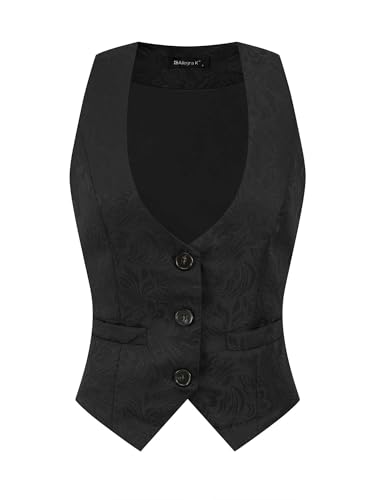 Allegra K Vintage Vest for Women's Button Up Jacquard