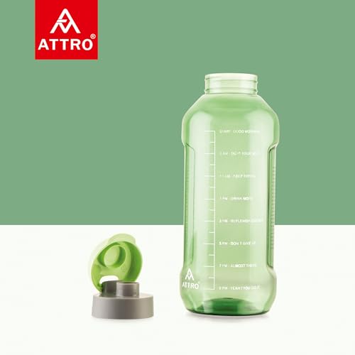Image of ATTRO Ultra Pro Motivational 1.5-Liter BPA-Free Water Bottle with Leak-Proof Flip-Top Cap, Nylon Strap and Stylish Color for Daily Hydration- Mint Green-Set Of 2