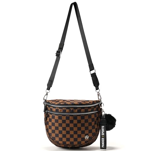 Image of Pander Crossbody Bum Bag for Women, Everyday Nylon Shoulder Bag with Pompom Keychain Wristlet Bag Charm, Adjustable Strap