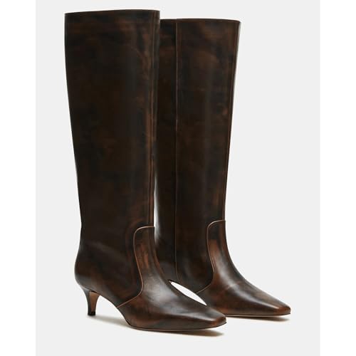 Knee High Boots Women Square Toe Kitten Heel Boots Wide Calf Pull on Leather Tall Boot Comfort Party Dressy Wedding Sexy3