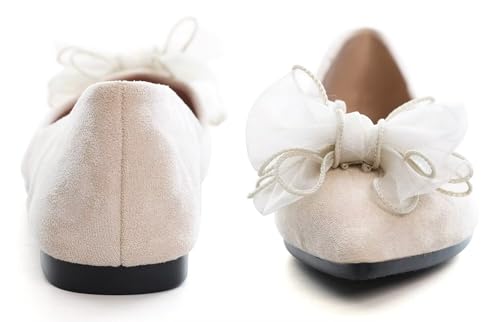 Image of SAILING LU Womens Bowknot Ballet Flats Pointy Toe Suede | Casual Flat Shoes, Dressy Wear to Work, Moccasins, Slip-Ons
