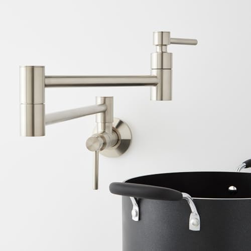 Signature Hardware 955096 Modern Retractable 4.8 GPM Wall-Mounted Single Hole Pot Filler - Stainless Steel