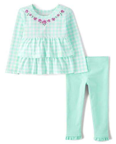 Image of The Children's Place Baby Girls' And Toddler 2 Piece Outfit, Long Sleeve Top and Pant Active Playwear Set