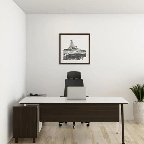 Image of Lakdi The Furniture Co-Director and Executive L Shape Office Table Made in Particle Board with Metal Frame and Drawers and Pedestal Oak Finish with File Cabinet and Pedestal - (LDL-562)
