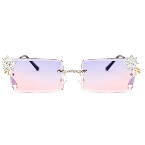 FEISEDY Vintage Rimless Diamond Sunglasses 90s Small Rectangle Bling Frameless Y2K Candy Color Glasses B23333