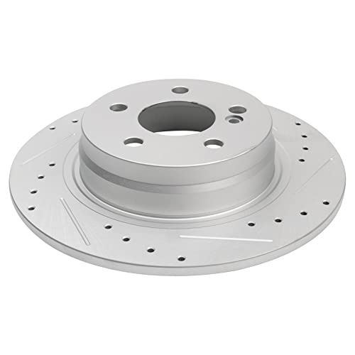 Image of TRQ Performance Rear Brake Pad and Rotor Set Ceramic Coated Drilled Slotted Compatible with 2008-2012 Mercedes-Benz C300 2012-2015 C250