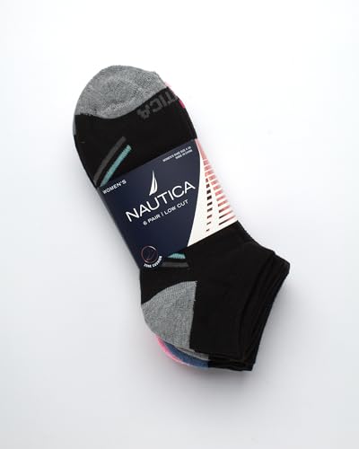 Image of Nautica Womens No Show Socks Moisture Wicking Athletic Low Cut Socks 6 Pack | Moisture Wicking Dri-Motion Fabric, Cushioned Key Areas, Banded Arch Support, No Show Low Cut, Shoe Size 4-10