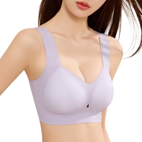 [Afylln] 胸を小さく見せるブラナイトブラ [12D極薄・接触冷感] シームレス ブラジャー 脇高 ズレ防止ノンワイヤーブラ 蒸れない 抗菌防臭 昼夜兼用 育乳 夏用 パープル2XLの商品画像（Amazon）
