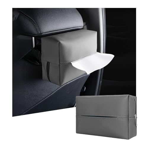 Augeny Car Tissue Holder, PU Leather Auto Sun Visor Tissue Box with Adjustable Elastic Band, Universal Mask Holder Install on Backseat and Armrest, Vehicle Interior Decor Accessories (Gray)