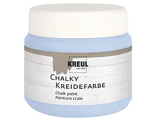 KREUL 75316 - Chalky Kreidefarbe, Vintage Blue in 150 ml Kunststoffdose, sanft - matte Farbe, cremig deckend, schnelltrocknend, fĂĽr Effekte im Used Look