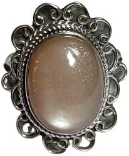 Natural Moonstone Gemstone Ring,925 Sterling Silver,Oval Shape Stone Ring,Peach Moonstone Ring,Designer Silver Ring,Mediation Stone Ring,Dazzling Stone Ring,Engagement Ring,Healing Stone Ring,Filigree Ring,Gift For Christmas (6.5)