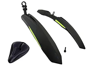 ABC Bicycle Front & Rear Mudguard with Reflective Tape and Plastic Fitting + 1 Cycle Seat Cover (Green)