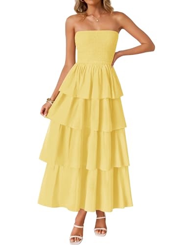 Image of ZESICA Women's Summer Boho Strapless Maxi Dress 2026 Casual Sleeveless Off Shoulder Smocked Tiered Beach Long Sundress