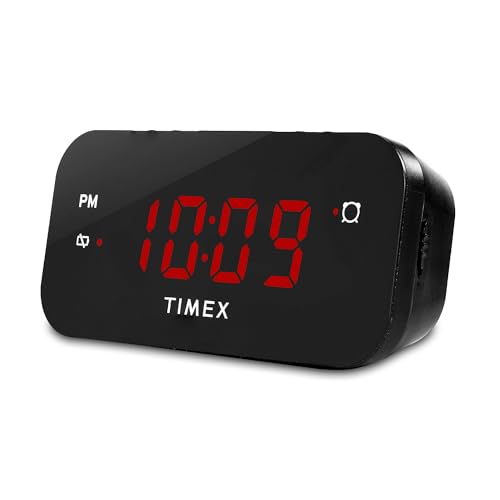 Timex Alarm Clock with Large Display, Digital Alarm Clock for Bedroom Includes 120V Universal Power Adapter (T121B - Black)
