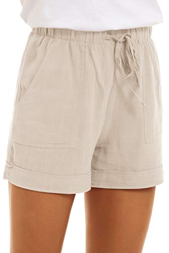 Smeng Women Shorts Summer Clothes Linen Blend Beach Cute Shorts For Women Cotton Beige Paperbag Petite 5 Inch Inseam Shorts Women Soffee Beige X-Large #TOP2