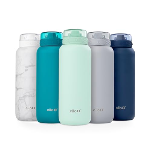 Ello Cooper 40oz Stainless Steel Water Bottle with Straw and Carry Handle, Double Walled and Vacuum Insulated Metal, Leak Proof Locking Lid with Soft Silicone Spout, Reusable, BPA Free, Yucca by Ello - Used condition - CA$12.75