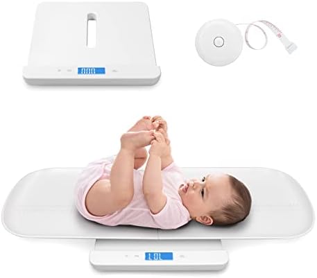 Leogreen Baby Scale, Multi-Function Digital Scale with Hold Function, 2 in 1 Toddler and Pet Scale, Blue Backlight, Height Track with Measuring Tape (Max: 59inch) and Weight (220lbs)