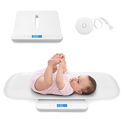 Leogreen Baby Scale, Multi-Function Digital Scale with Hold Function, 2 in 1 Toddler and Pet Scale, Blue Backlight, Height Track with Measuring Tape (Max: 59inch) and Weight (220lbs) Cover