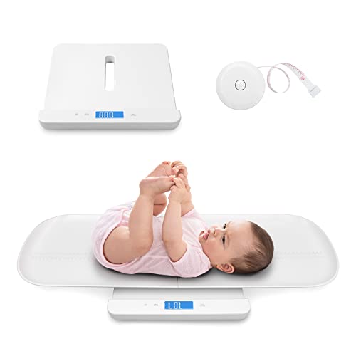 Leogreen Multi-Function Digital Scale, 2-in-1 Toddler & Pet Scale, Blue Backlit LCD, Height Track with Tape Measure (Max: 59in) & Weight (220lbs), High Precision Sensor, White