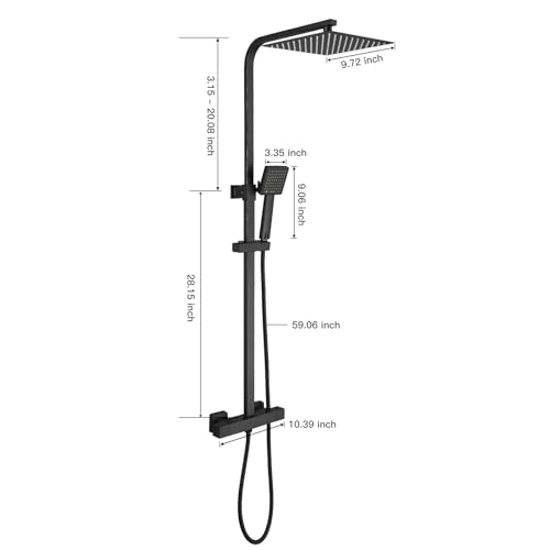 Sistema de ducha expuesta BWE Negro, cabezal de lluvia de 10 pulgadas y ducha de mano, latón | Cabezal de ducha de lluvia de 10 pulgadas, ducha de mano, divisor dual, latón macizo, negro mate, montaje en pared, instalación DIY miniatura 6