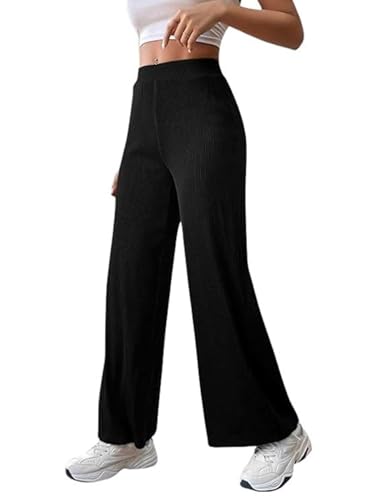 Modestouze Attires High Waist Wide Leg Pants for Women Black Korean Style Stretchable Trousers Winter Wear Stylish Palazzo Bottom Casual Office Lounge Daily Use