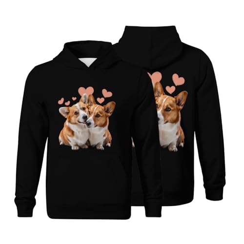 Kids Cute Pet Corgi Lovers Boys Girls Lightweight Kangaroo Pocket Fleece Hoodies
