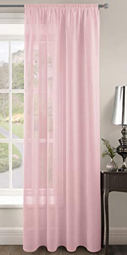 Plain Voile Woven Slot Top Premium Sheer Voile Panel - Internal Door Curtains, Patio Door Curtains, Privacy Window Voiles (Baby Pink, 59" Length x 48" Drop)