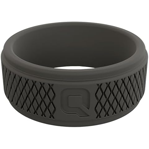QALO Silicone Ring for Men - Mens Crosshatch Design with Breathable & Durable Silicone with Q2X - Comfort Fit Mens Silicone Wedding Bands - Rubber Engagement Rings for Him - Dark Grey, Size 09 Cover