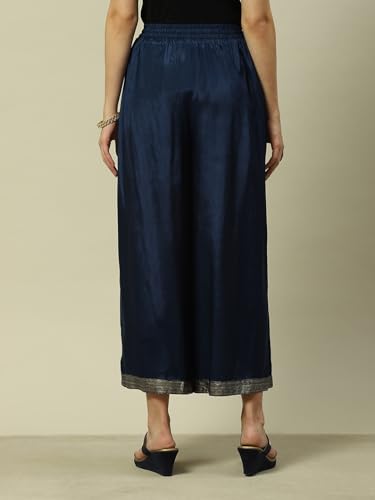 Image of Rangriti Indigo Liva Straight Printed Palazzo for Women