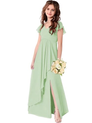 Clothfun Chiffon Flower Girl Dresses Short Sleeve Junior Bridesmaid Dress A Line First Confirmation Dress CY253