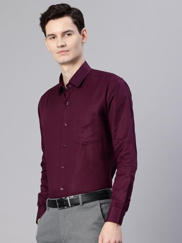 Image of Majestic Man Men's Solid Cotton Blend Textured Wrinkle-Resistant Slim Fit Easy Iron Formal Shirt