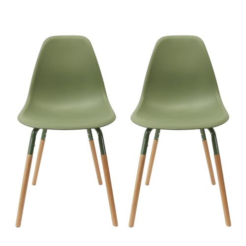AltoBuy FLUK - Lot de 2 Chaises Polypropylène Vert et Bois
