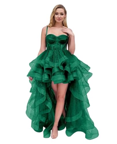 Spaghetti Straps Tulle Short Prom Dress 2024 Ruffles High Low Homecoming Dresses for Teens