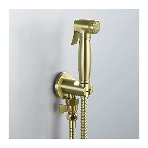 GKJHTED Handheld Bidet Sprayer for Toilet,Brushed Gold Cloth Diaper Sprayer Kit,Brass Wall Mounted Bidet Water Sprayer Cold Water Bidet Faucet Diape