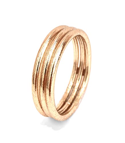 Bracelet Bouddhiste véritable jonc de temple Thaïlande avec Mantra porte bonheur - Feuille d'or véritable - Vendus en Lots de 3 ou 5, Bicolore et tressés à l'unité (S - 62mm, Champagne - Lot de 3) Cover