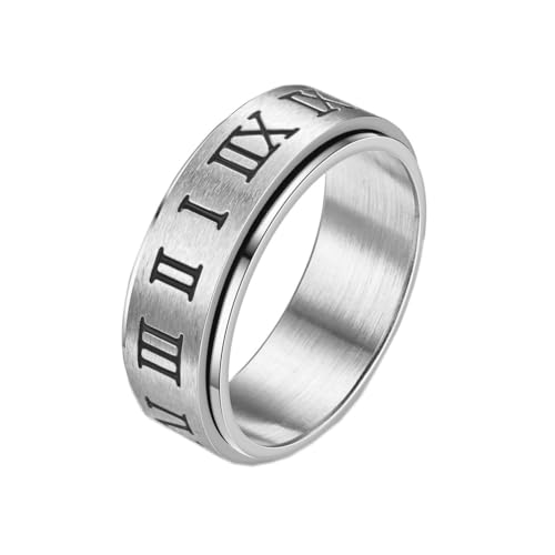 OAKKY Hommes Femmes Acier Inoxydable Chiffres Romains Mats Anxiété Bague Rotative Mariage Doigt...