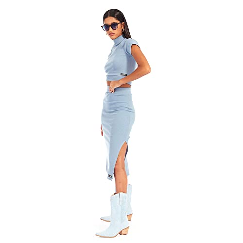 Cropped Canelado Brohood Gola Alta Azul