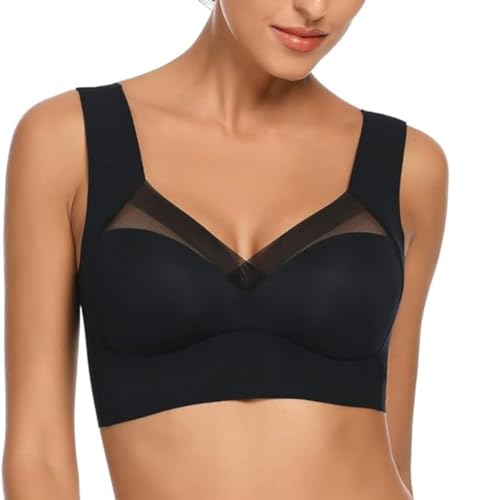 Image of GLAMORAS Women Nylon Spandex Seamless Mesh Lace Bras for Women Wirefree Comfortable Padded Lift Push Up Thin Soft Sexy Back Smoothing Bra Pullover Bras. Size: L-3XL