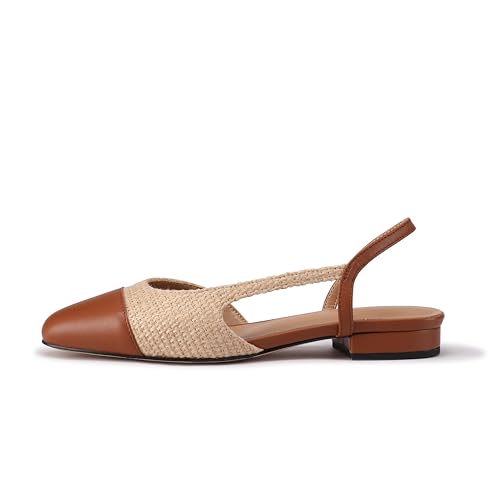 Slingback Flats for Women Nude Sling Back Shoes Closed Toe Two Tone Low Heel Pumps Dressy Work Office Dress Shoes4