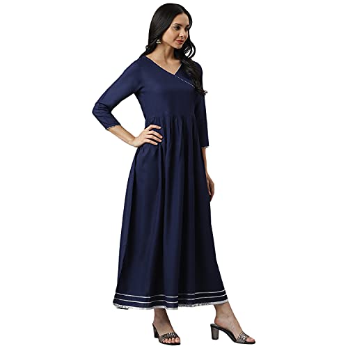 Image of Stylum Women's Solid Rayon Angrakha Kurta Dupatta Set (Kdlehernavy36 Navy Blue, S)