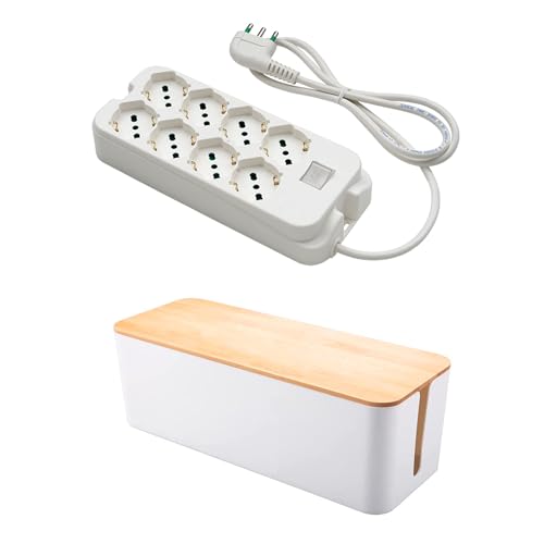 FANTON 48440S-B Kit multipresa + box organizer - Multipresa 4+4 prese bipasso schuko 16A - cavo 1,5 m. - spina a squadra grande italiana - interruttore bipolare luminoso
