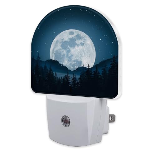 Image of Full Moon and Misty Forest Night Light Plug into Wall, Starry Sky and Forest Dusk to Dawn Night Light,0.5w Energy Saving Sleep Friendly Nightlights for Kids Boys Girls Home Decor