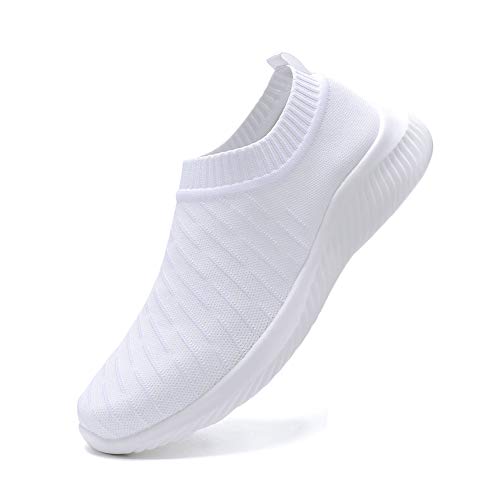 FUDYNMALC Men's Fashion Walking Sock Shoes Lightweight Breathable Mesh Tennis Sneakers Comfortable Knit Slip On Gym Running Shoes White