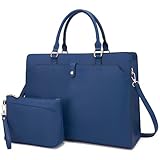 YZAOLL 15.6 Inch Laptop Bag for Women,Lightweight Vegan Leather Work Tote with Clutch Purse,Water-resistant Business Briefcase - Large Capacity Office Bag for Travel,College Essentials(Gift),DarkBlue