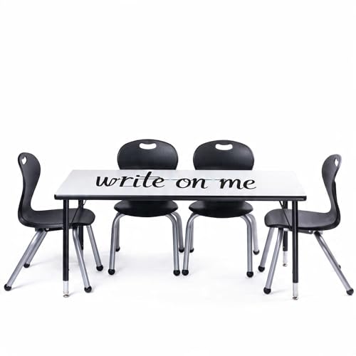 Chair and Table Set for Schools - Dry Erase Table About 24 x 48 inch (60 x 120cm) - Height Adjustable Legs -Spray Edges - and Four Luxurious Classroom Chairs - for Commercial Spaces