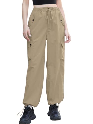 Image of Cromoncent Cargo Pants Girls & Women Parachute Pants Y2K Baggy Rave Clothes Waterproof with Pockets, 6 Years - 3XL