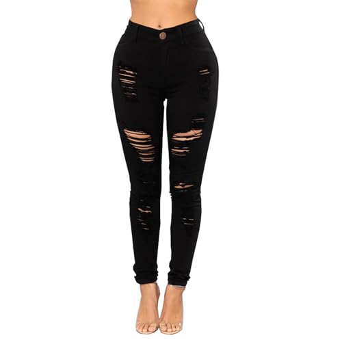 Womens Skinny Ripped Jeans High Waisted Stretch Butt Lifting Jeans Destroyed Distressed Denim Pants