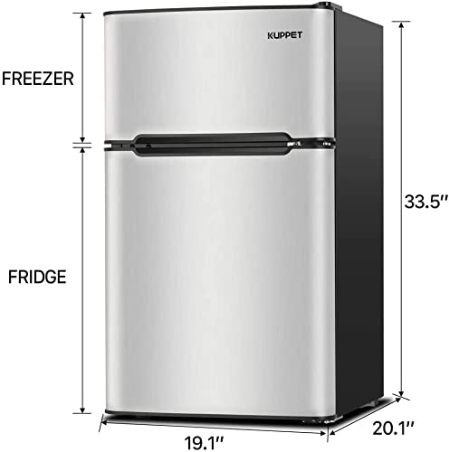 Generic 3.2 Cubic Feet Mini Compact Refrigerator Double Door Mini Fridge Small Drink Food Storage Machine,Silver thumb #1